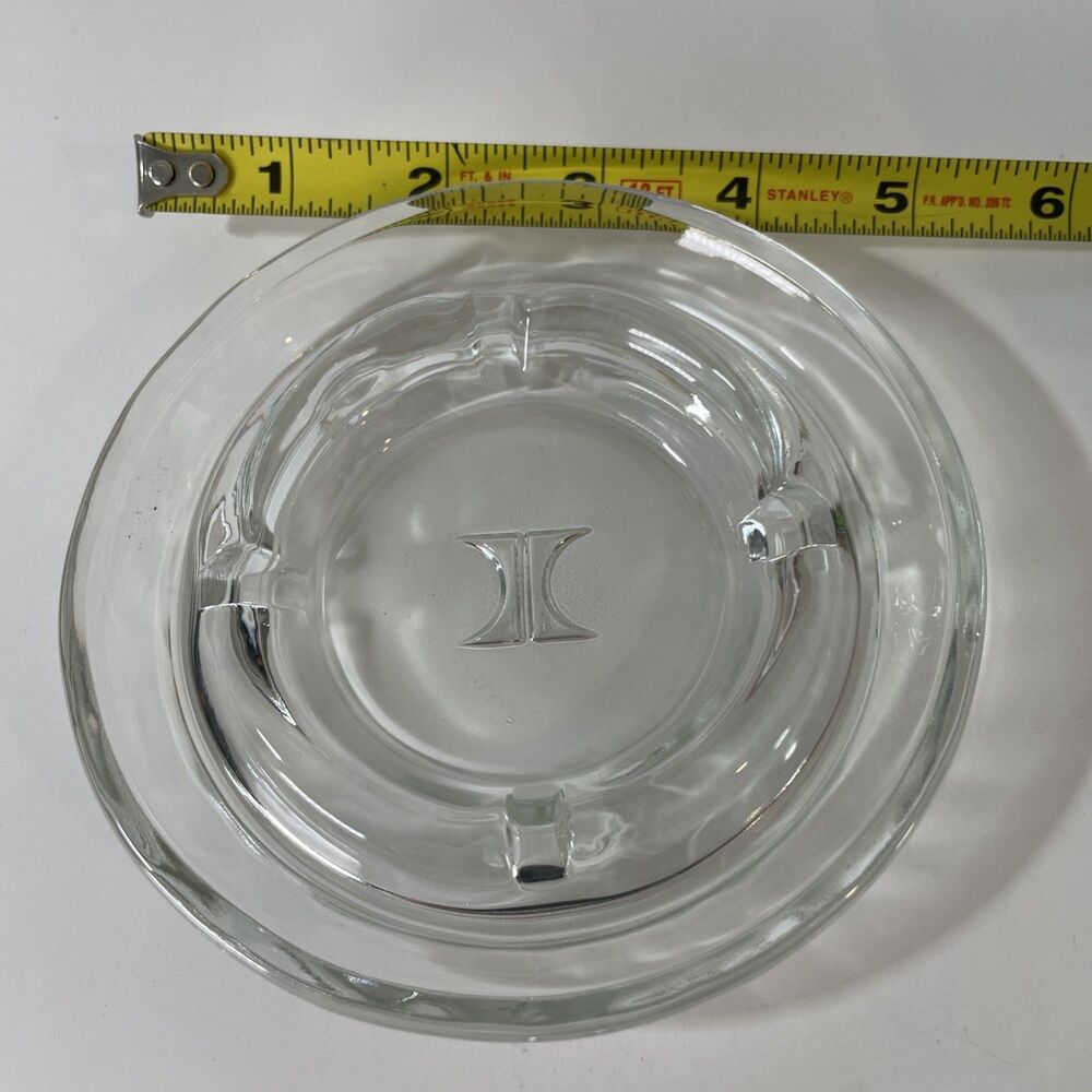 Vintage 1970's Hilton Hotel Heavy Glass Ashtray - Clear Glass - Round